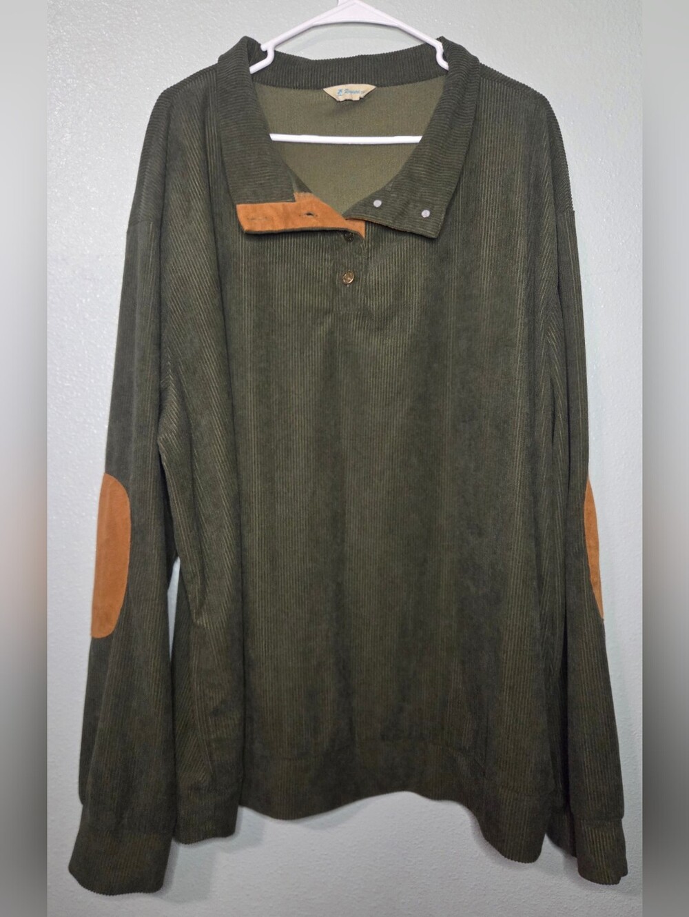 Rayaura Shirt Mens 3XL Corduroy Sweatshirt Stand Collar Pullover Elbow Patches - Picture 3 of 11
